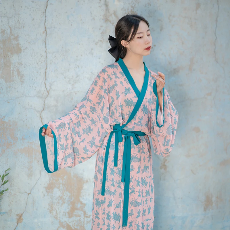 迦蓝素纱襌衣汉直裾夏季清凉日常复古印花气质古风中国风汉元素