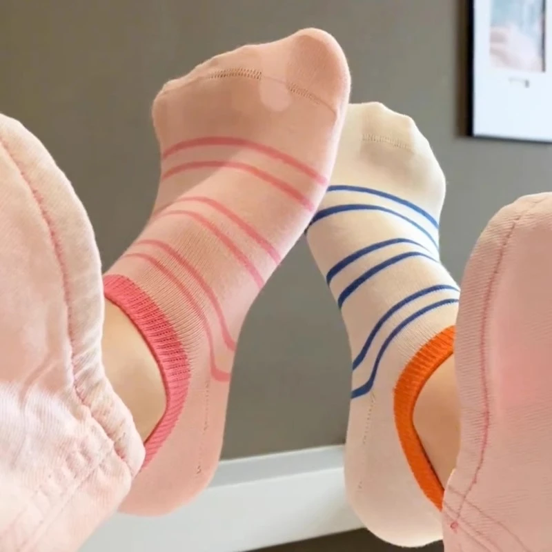 袜子女短袜夏季100%纯棉薄款条纹春秋浅口低帮抗菌防臭无骨船袜
