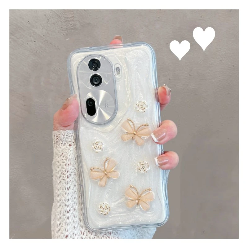 opporeno11手机壳新款reno11pro创意立体山茶花高级感pjh110蝴蝶