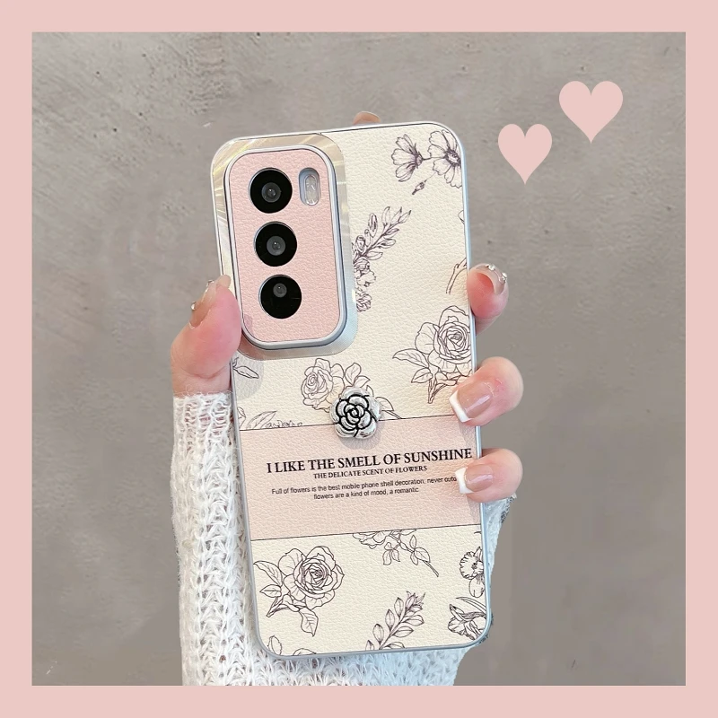 适用于opporeno12手机壳12pro新款女pjv110玫瑰花pjw110全包防摔
