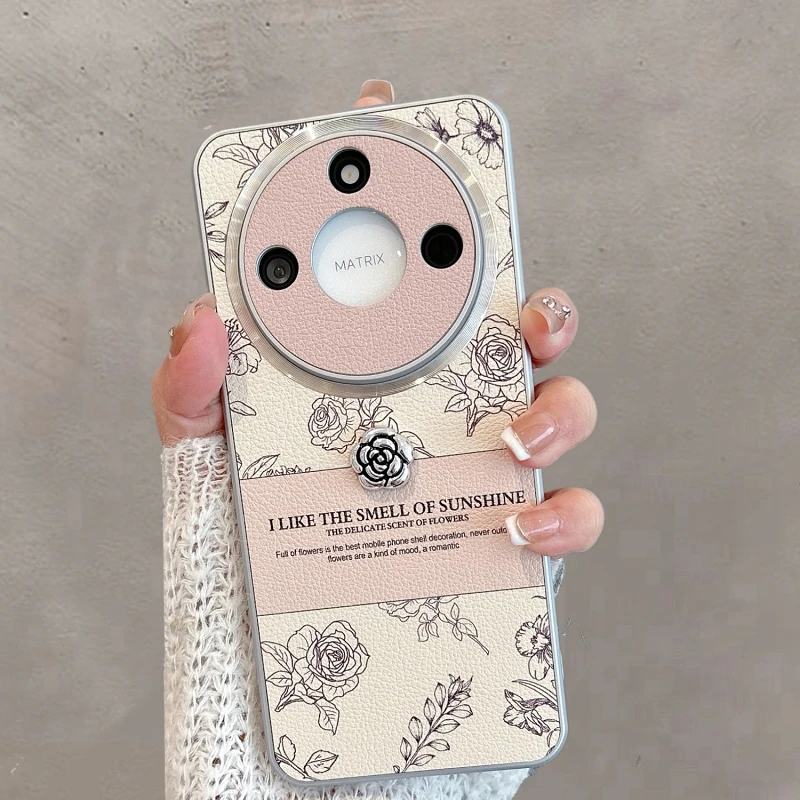 适用于华为荣耀x60手机壳brc-an00新款女玫瑰花全包防摔珍珠手链