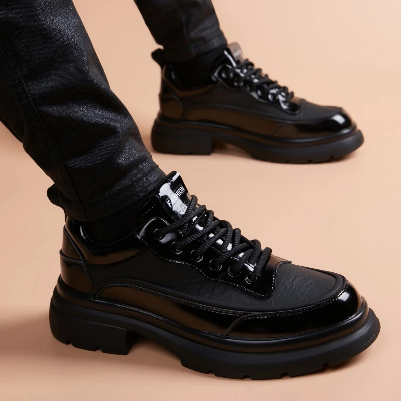 皮鞋男真皮休闲运动厚底内增高商务正装英伦潮流百搭黑色系带男鞋
