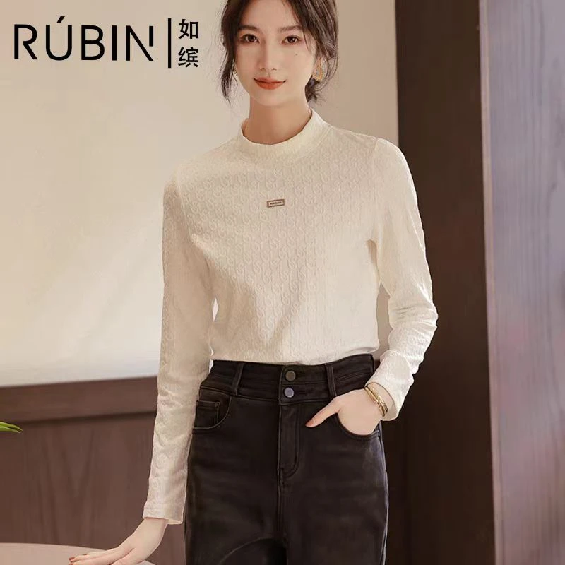 修身半高领长袖T恤女显瘦百搭洋气内搭打底衫