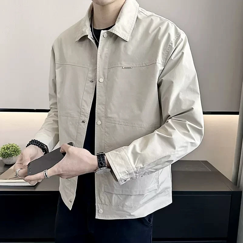 休闲男翻领上衣男士男装夹克百搭潮流工装长袖春秋季春季修身帅气