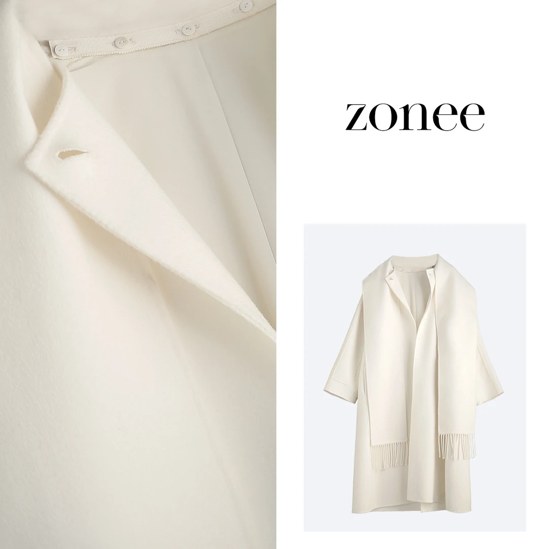 ZONEE More is not better 黑标系列100美利奴羊毛可拆卸围巾大衣