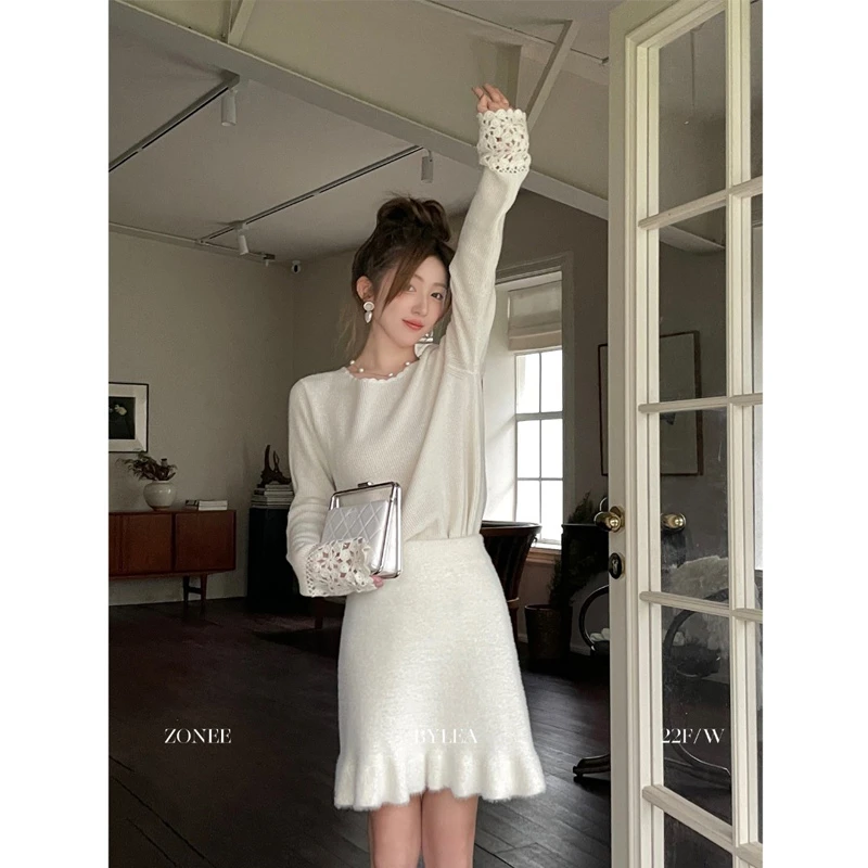 Lea宋亦雯 冬日花蕊 精致微喇重工袖羊毛圆领百搭上衣长袖针织