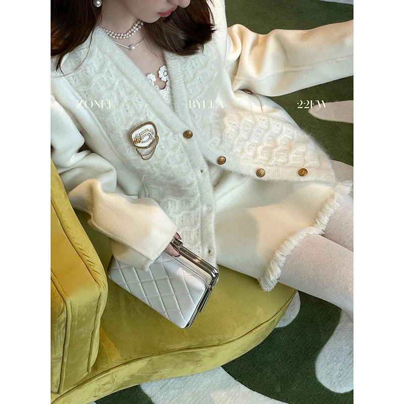 Lea宋亦雯 雪山边 精致下摆手工流苏双面呢短裙秋冬气质加厚名媛