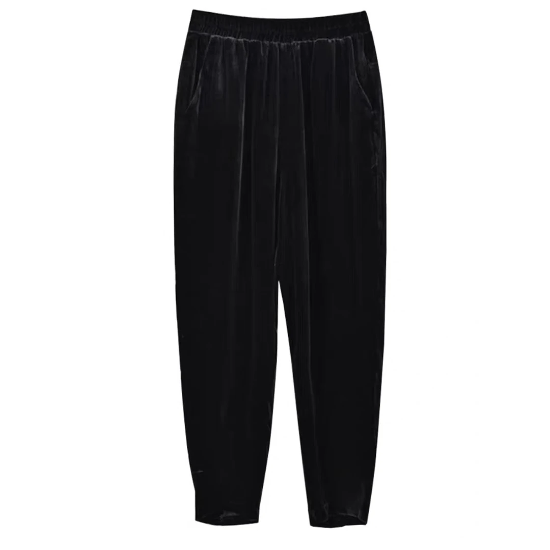 100桑蚕丝哈伦裤小脚裤2025早春新款休闲运动