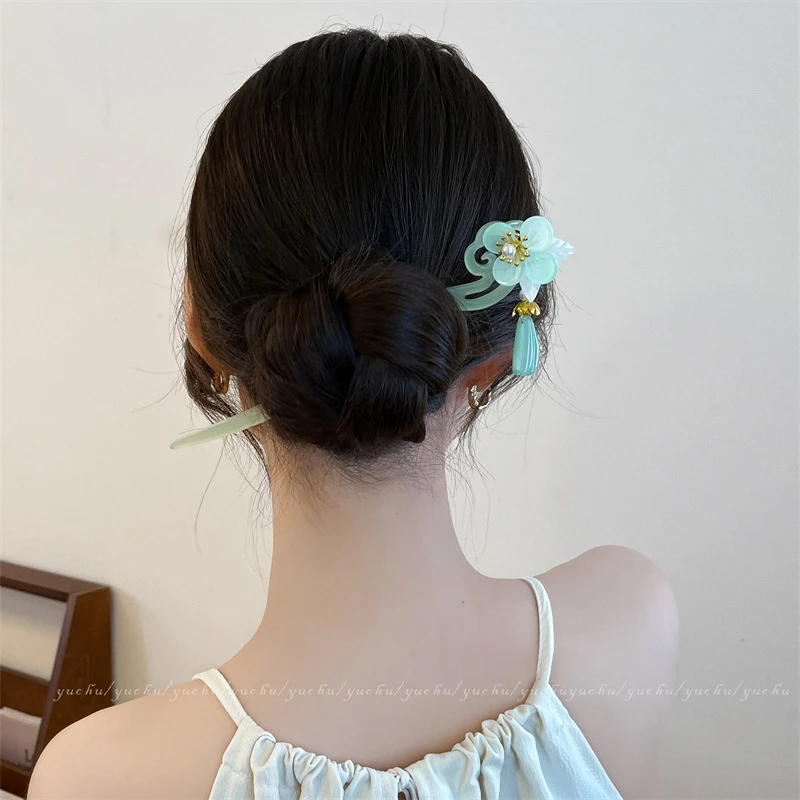 B524-铃兰花发簪女后脑勺盘发簪子古风配旗袍汉服发钗子头饰简约