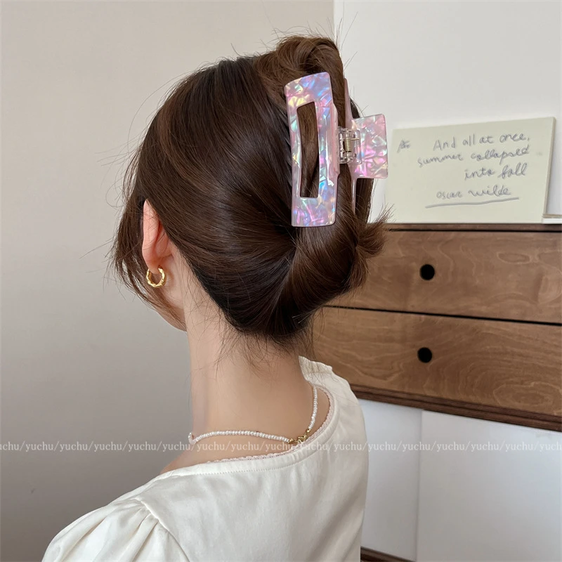 C043-醋酸抓夹大号后脑勺发夹法式复古白色发抓头饰发卡鲨鱼夹