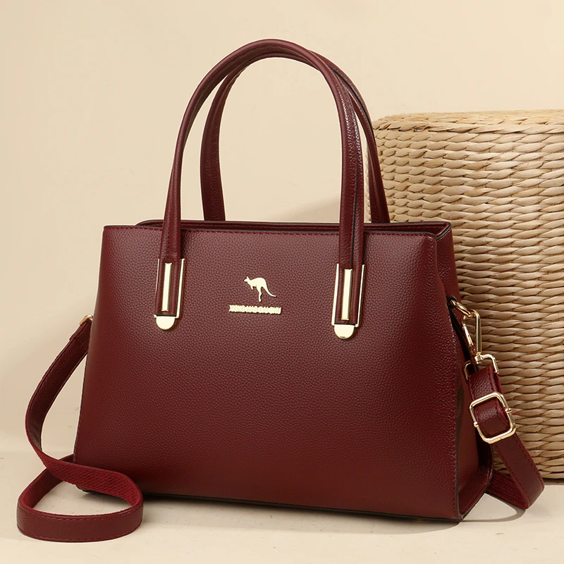 芭藜袋鼠真皮手提包女士包包2025新款时尚软皮包斜挎包中年妈妈包