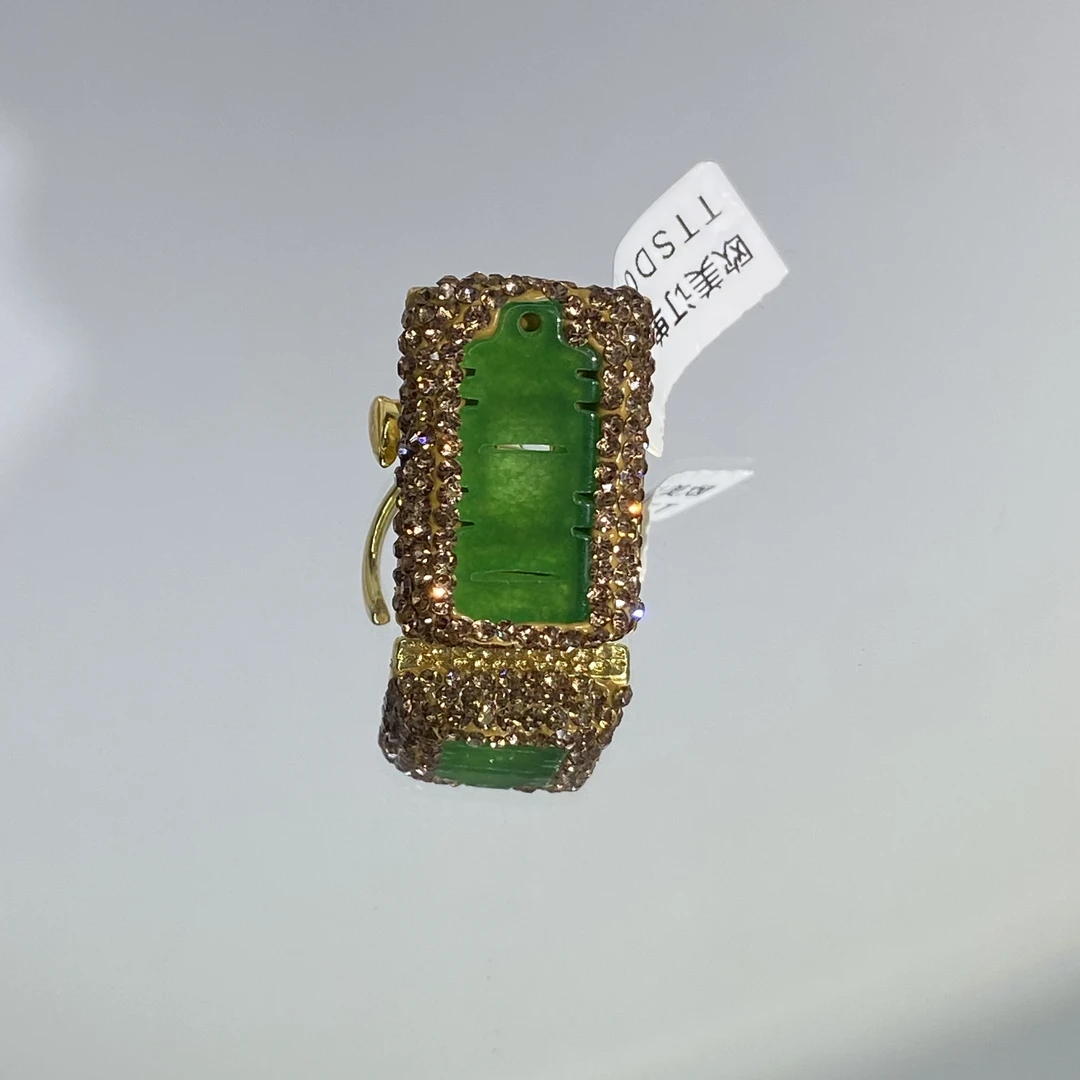 铜合金合成锆石戒指 TTSD 绿色喜字时尚百搭戒指 040