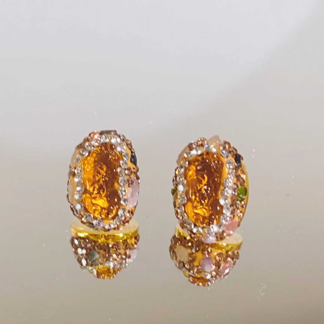 铜合金合成锆石耳饰 TTSD 黄色雕刻貔貅时尚百搭精致耳饰 322