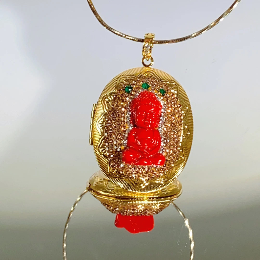 铜合金合成锆石吊坠 TTSD 红色宝宝佛民族风复古宫廷风吊坠421