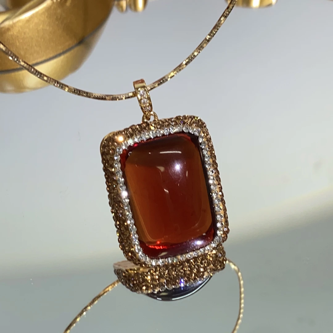 铜合金合成锆石吊坠 TTSD 红色XP方形时尚大气吊坠1323