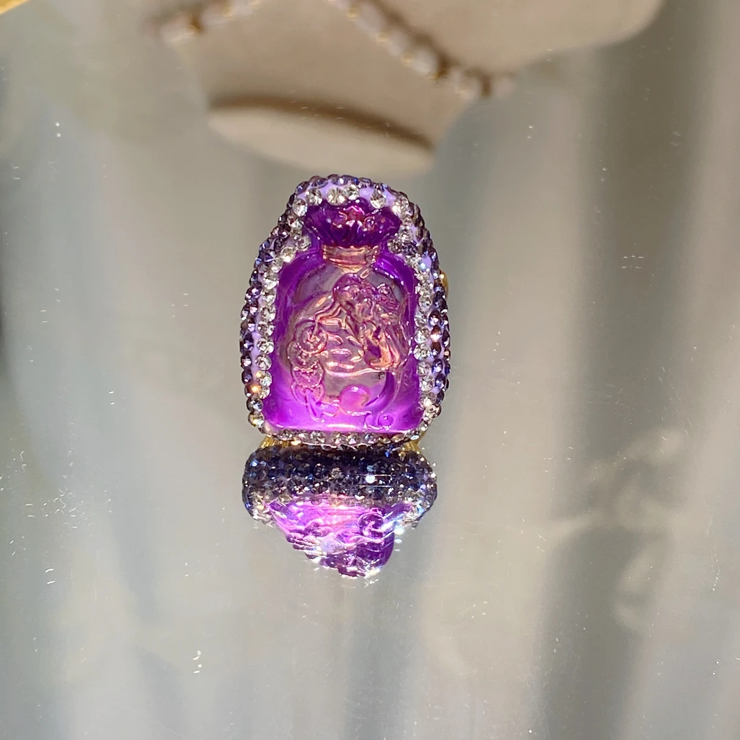 铜合金合成锆石戒指 TT  紫色施华洛精雕钱袋戒指4184宫廷风美丽