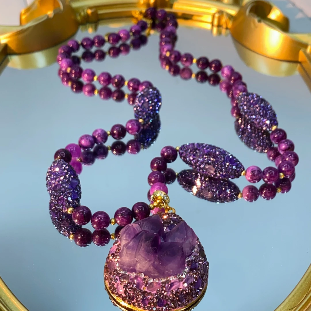 铜合金合成锆石项链 TTSD  紫色紫水晶时尚潮流百搭款项链 009