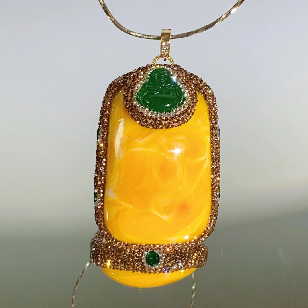 铜合金合成锆石吊坠 TTSD 黄色中东泊泊无事牌设计款佛公吊坠6050
