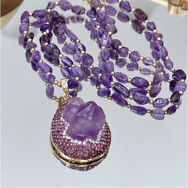 TTSD 紫色时尚百搭中古晶牙吊坠毛衣链3887宫廷风美丽