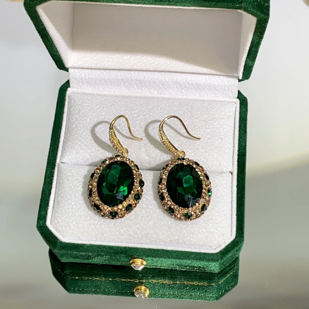 铜合金无非金属耳饰 TT  绿色施华洛圆形耳环154eh宫廷风美丽