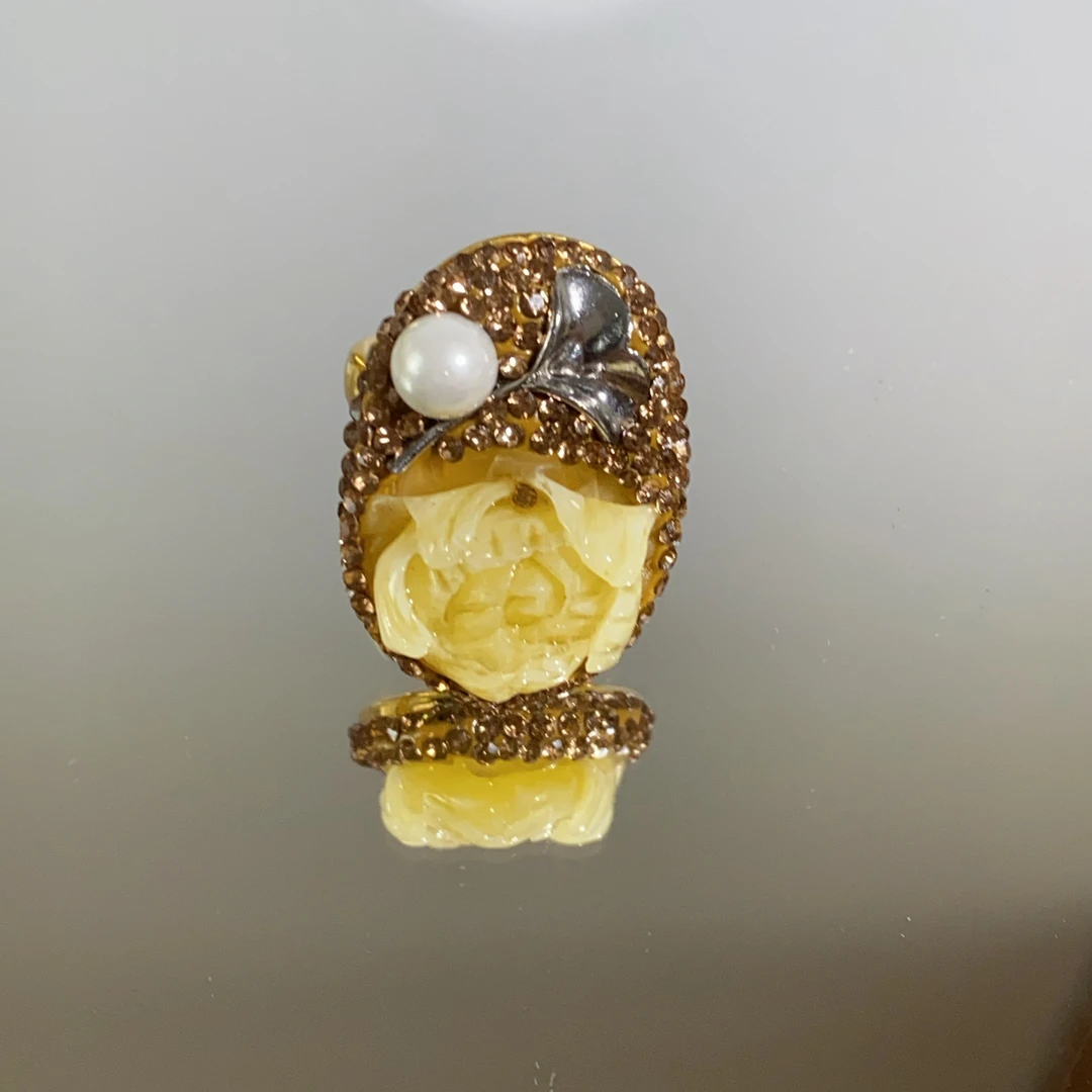 铜合金合成锆石戒指 TTSD 黄色牡丹花设计百搭戒指 181