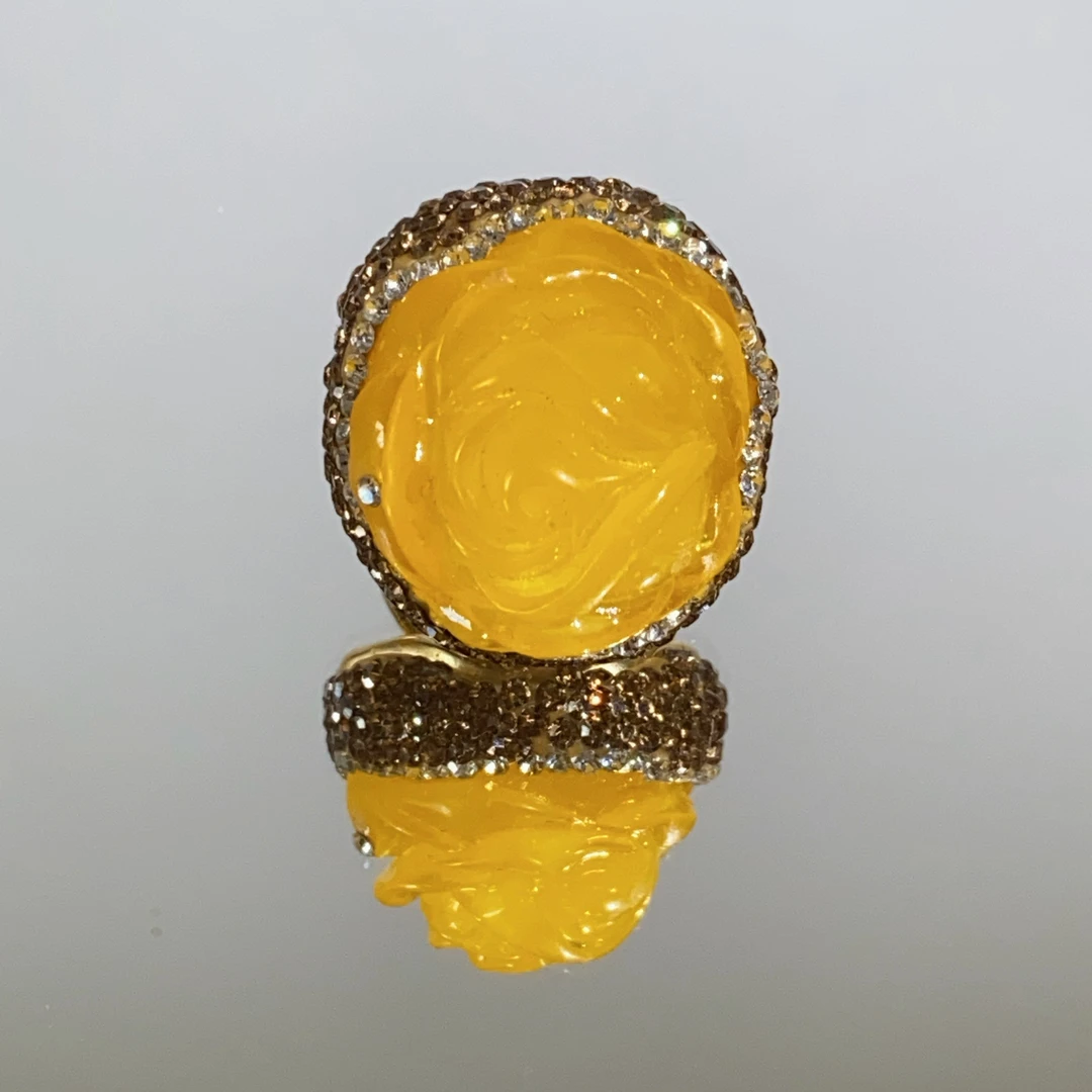 铜合金戒指 TTSD 黄色郁金香雕刻时尚大戒指 8514