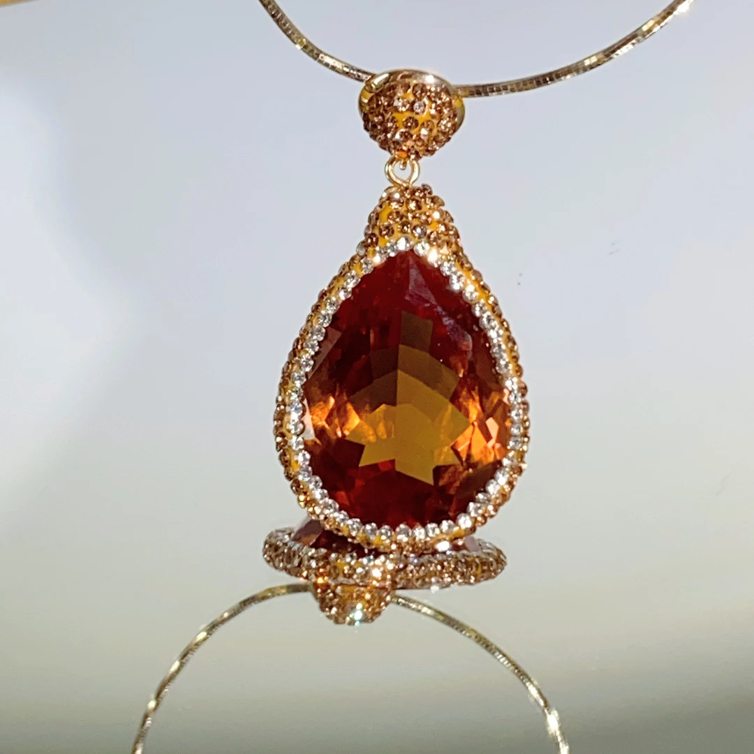 铜合金合成锆石吊坠 TTSD 苏丹石网格切水滴时尚轻奢法式吊坠6414