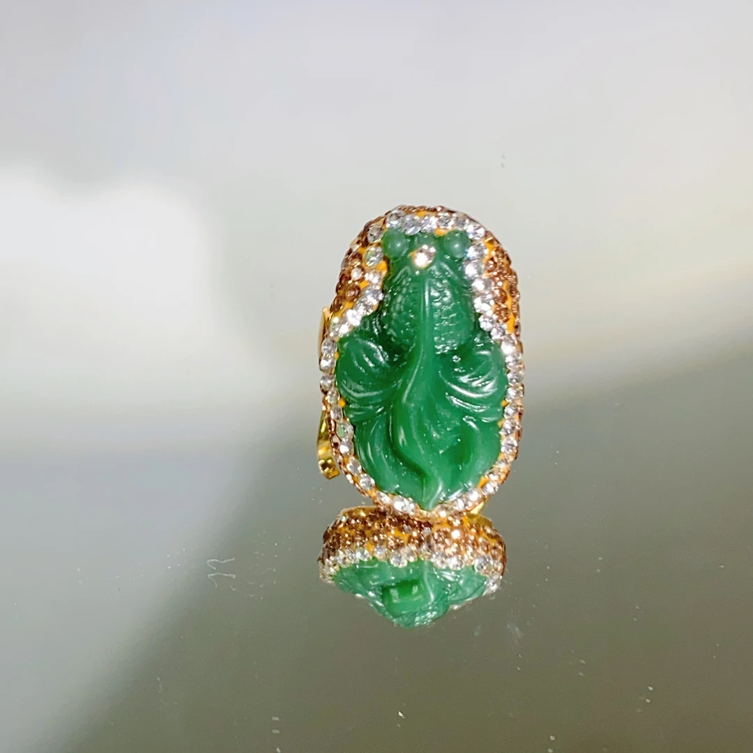 铜合金合成锆石戒指 TTSD 欧美原创设计满绿金鱼年年有余戒指2230