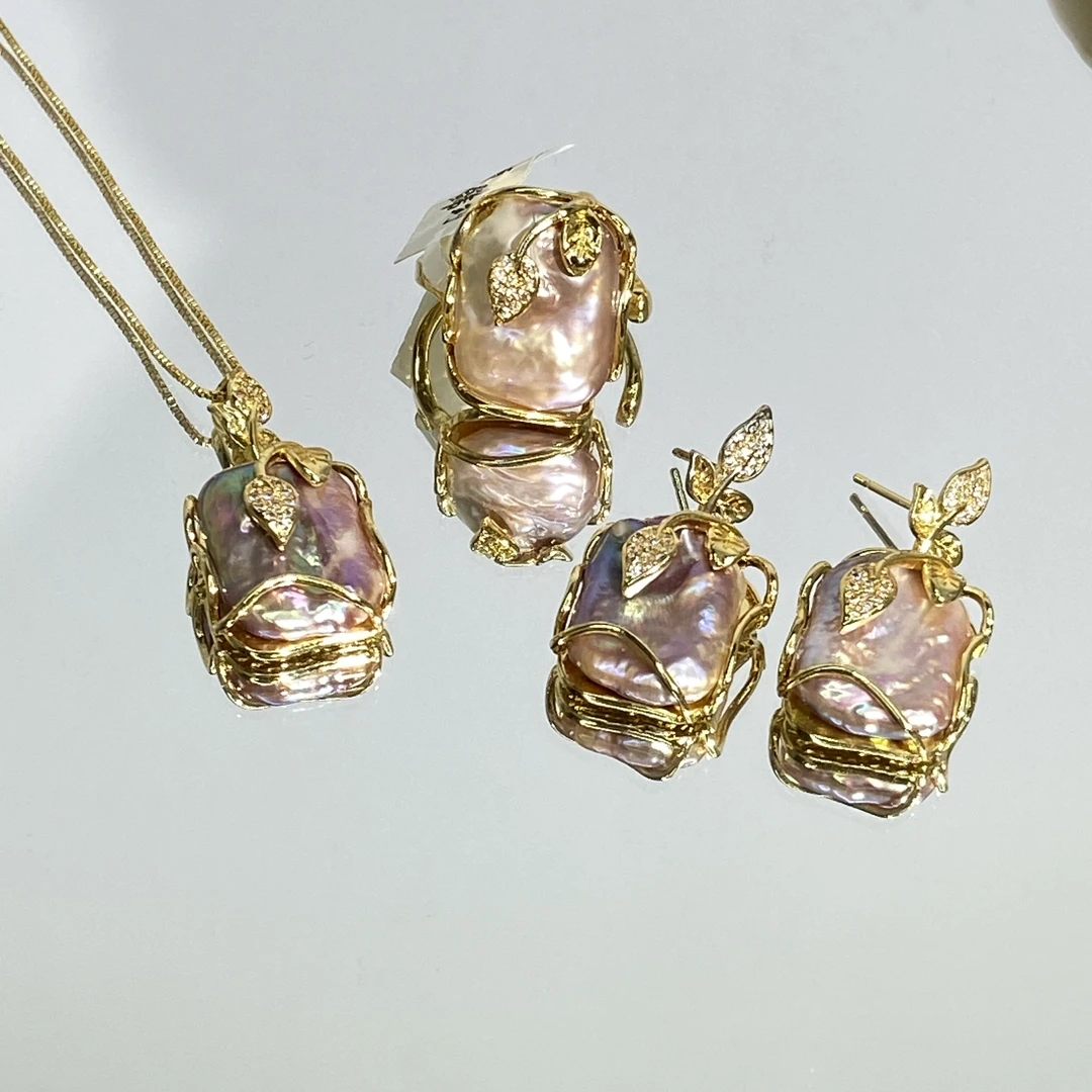 铜合金合成锆石戒指 国风时尚女士经典百搭戒指耳环吊坠套装 271