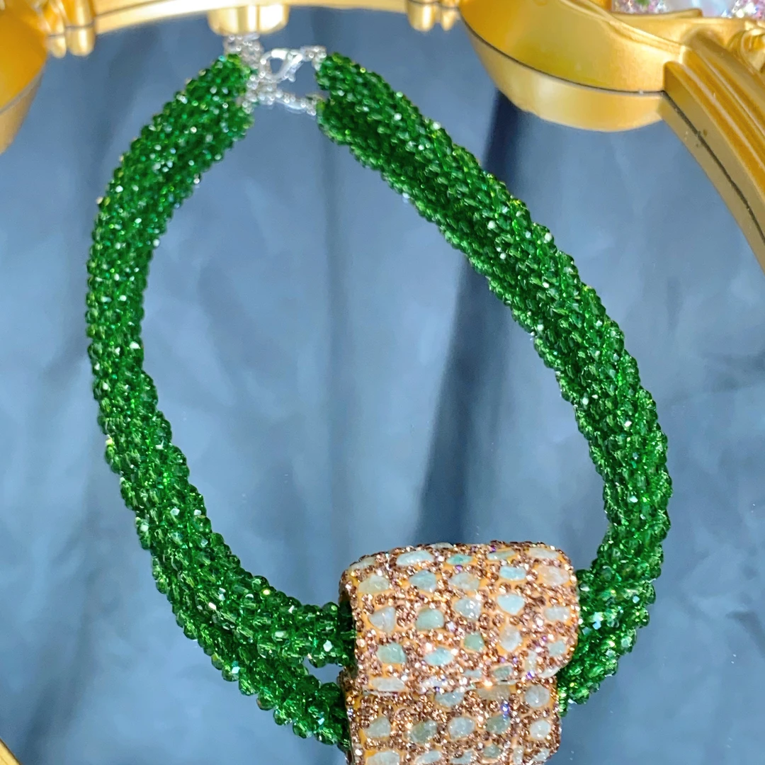 铜合金合成锆石吊坠 TTSD 欧美绿色施华洛手工宝石切割短链7310