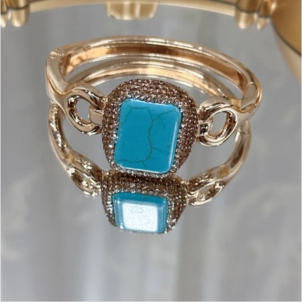 铜合金合成锆石手镯 TT 方形蓝色松松经典百搭手镯1169宫廷风美丽