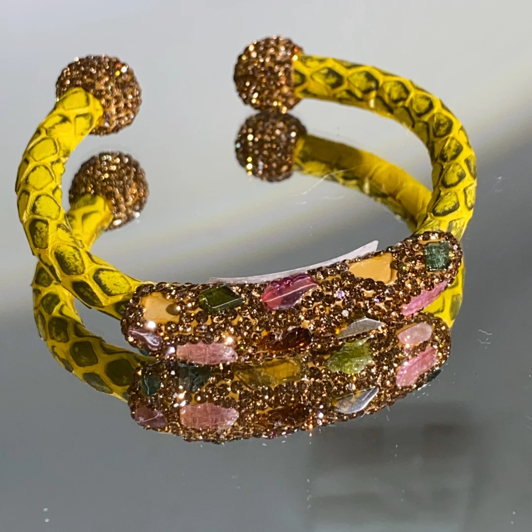 铜合金合成锆石手镯 TTSD 黄色时尚潮流百搭款手镯 642