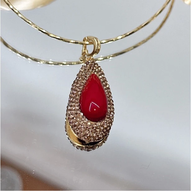 铜合金合成锆石吊坠 TTSD 红色海鲜长水滴红色吊坠3393宫廷风美丽