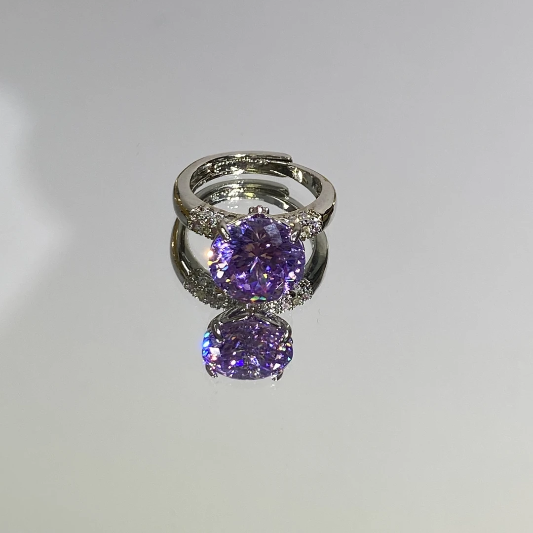 铜合金合成锆石戒指 TTSD 紫色气质百搭法式轻奢戒指 8201