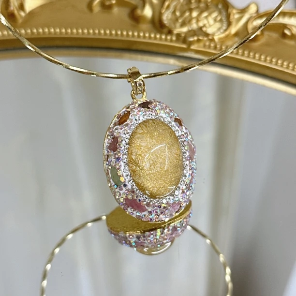 铜合金合成锆石吊坠 TT 黄色发丝晶晶气质椭圆形奢华吊坠1285d