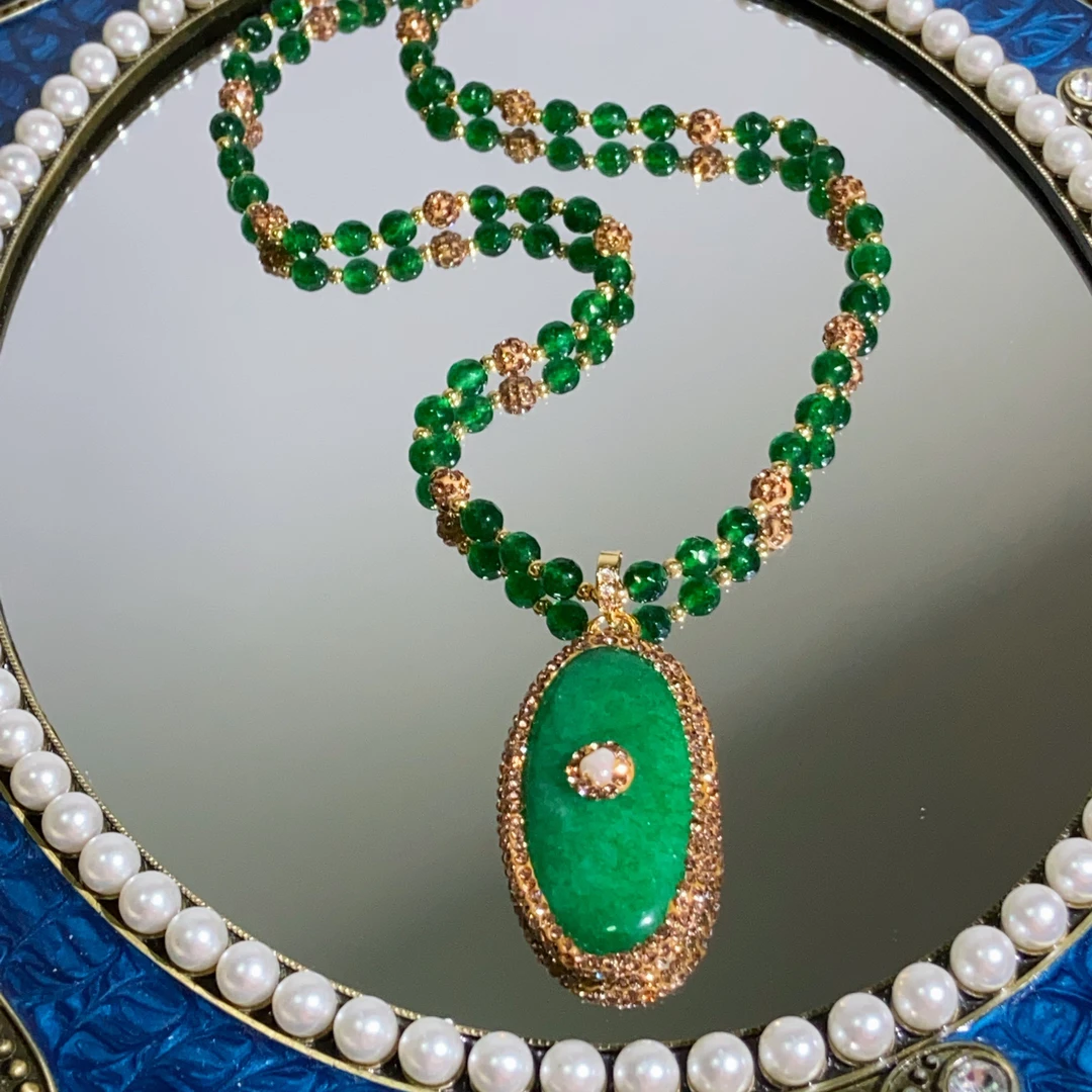 TTSD 绿色长椭圆设计款气质经典轻奢毛衣链7246