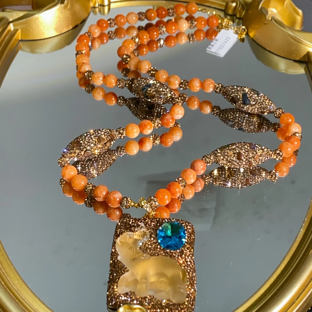 铜合金合成锆石项链 TTSD 黄色时尚潮流百搭款毛衣链 7423