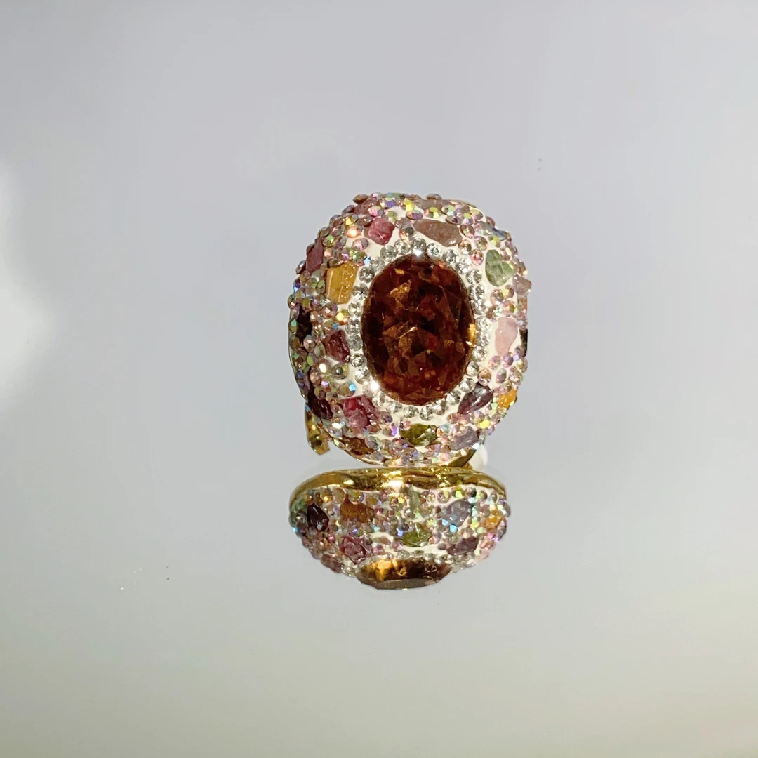 铜合金合成锆石戒指 TTSD 苏丹石满钻镶嵌中古轻奢时尚戒指4744