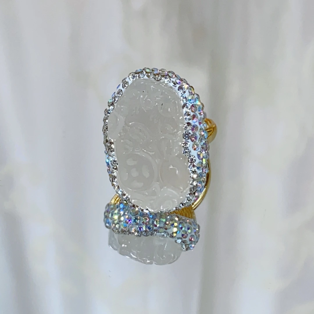 铜合金合成锆石戒指 TT TR白色MN貔貅戒指 6775