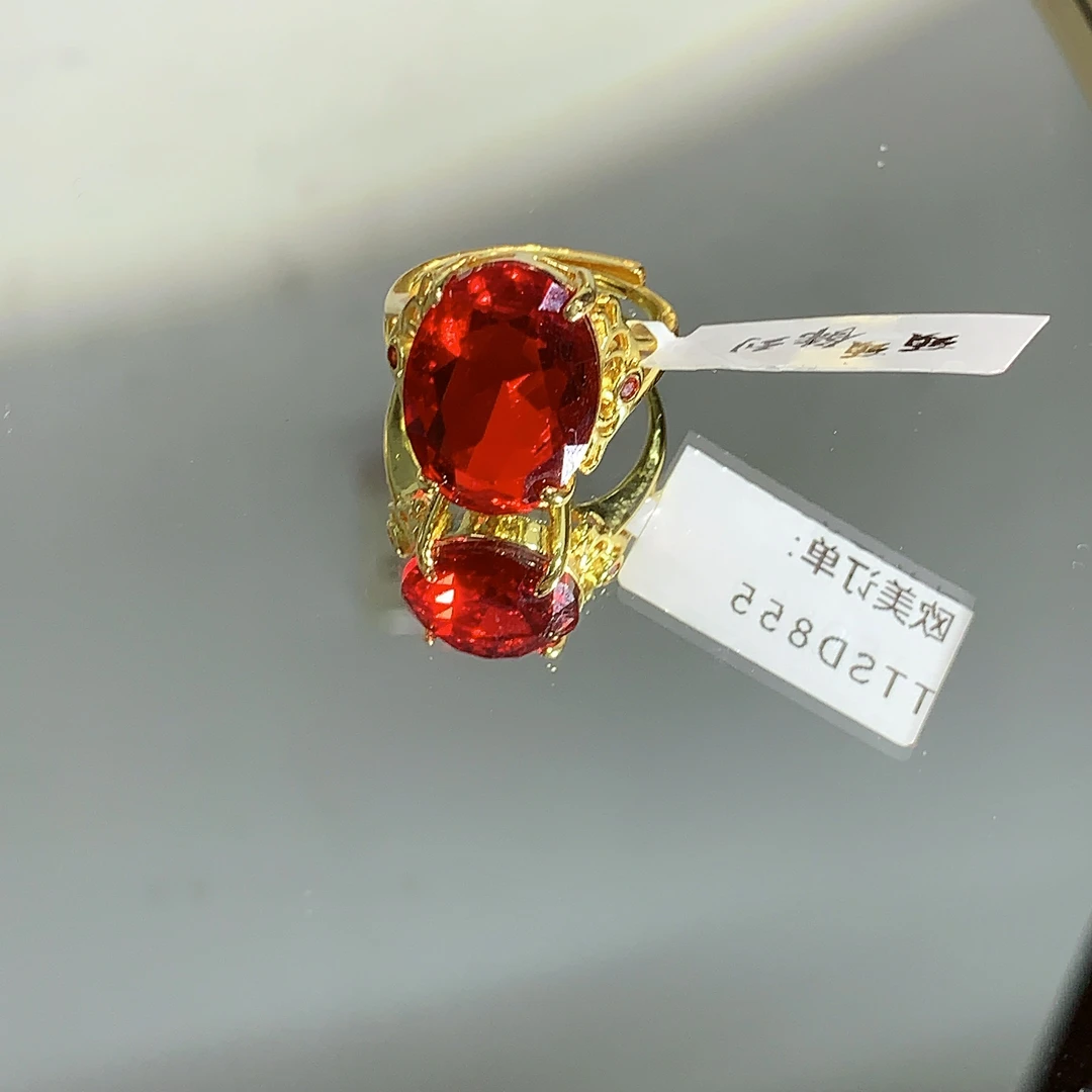 铜合金合成锆石戒指 TTSD 红色椭圆简约时尚百搭戒指 855