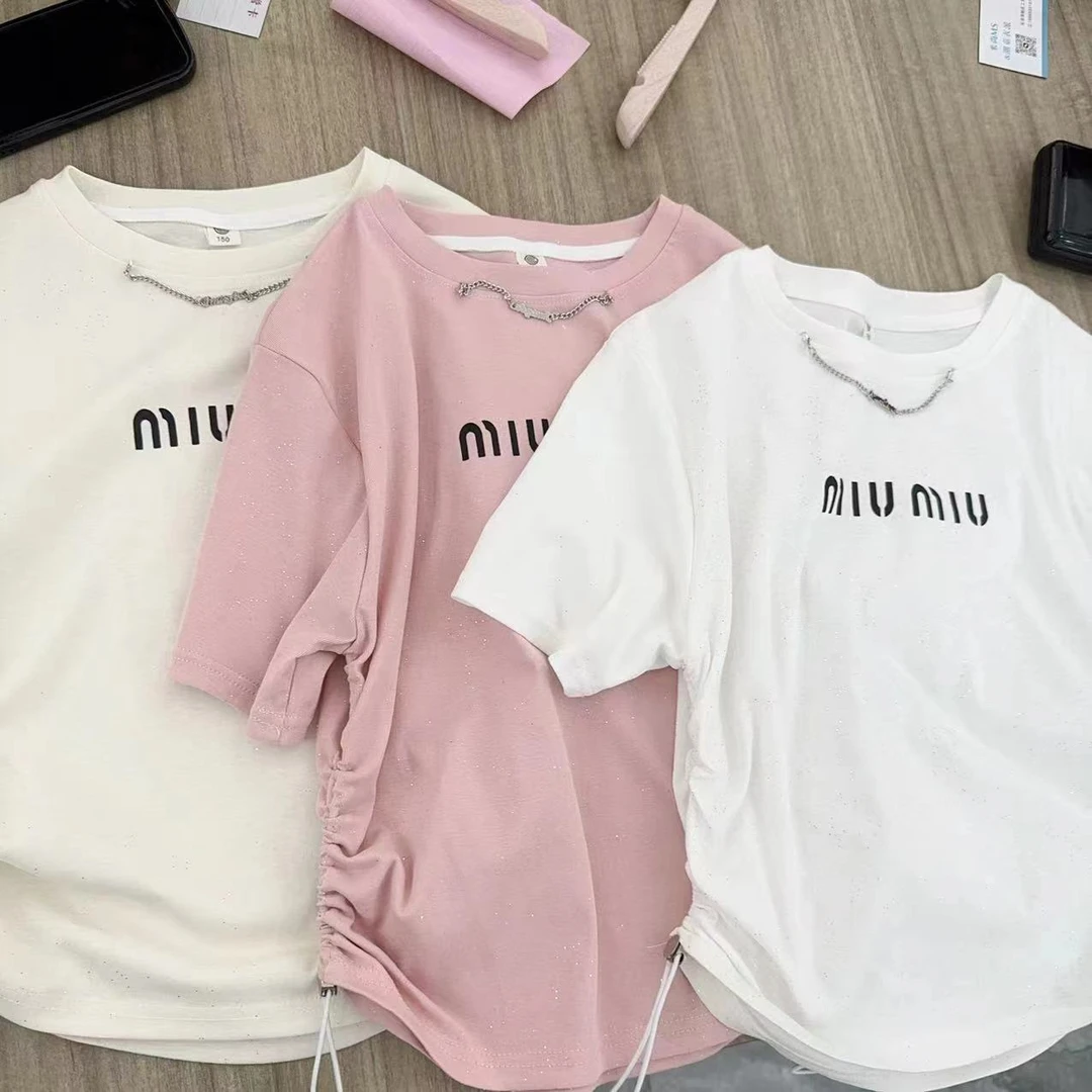 哲宇潮童（米尚）字母短款抽绳时尚女童短袖体恤（夏款短袖）