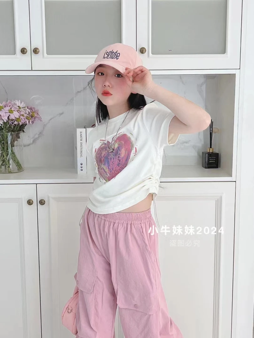 哲宇潮童tx桃心发泡抽绳短款女童短袖（夏款）