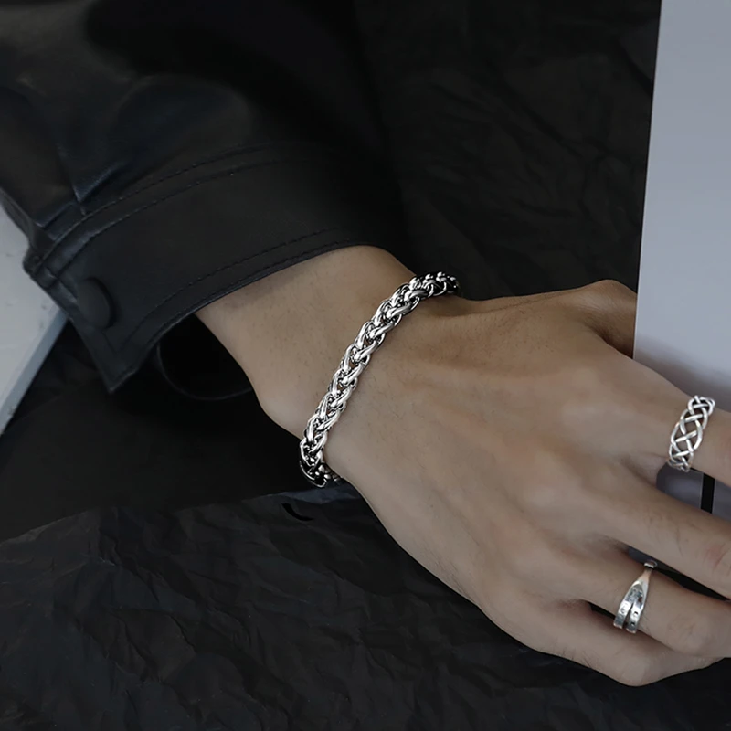钛钢手链 嘻哈潮男粗款霸气手链痞帅美式银色百搭小众简约古巴链