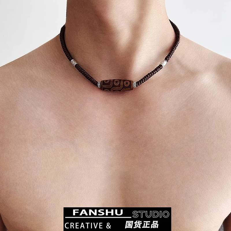 合金布艺项链 民族风九眼珠项链男款藏式吊坠男西藏锁骨链女复古