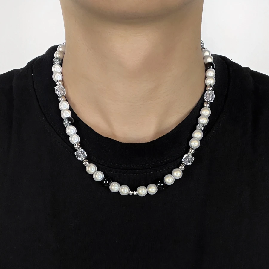 非金属仿珍珠项链 冰裂珠反光珠串珠项链嘻哈甜酷轻奢小众锁骨链