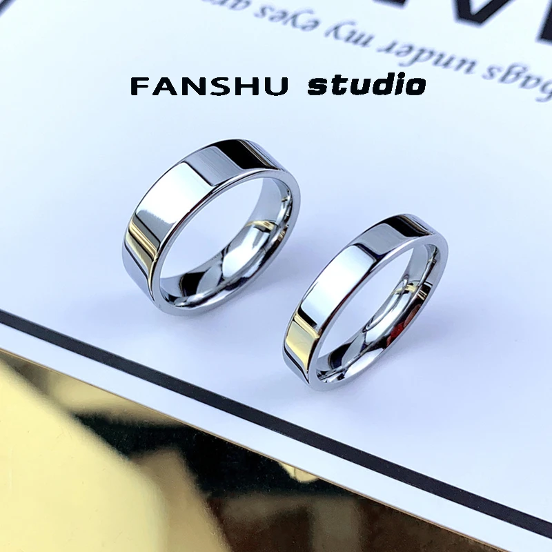 钛钢戒指 不掉色简约黑暗系纯银色圆光面圈简约情侣戒指男女百搭