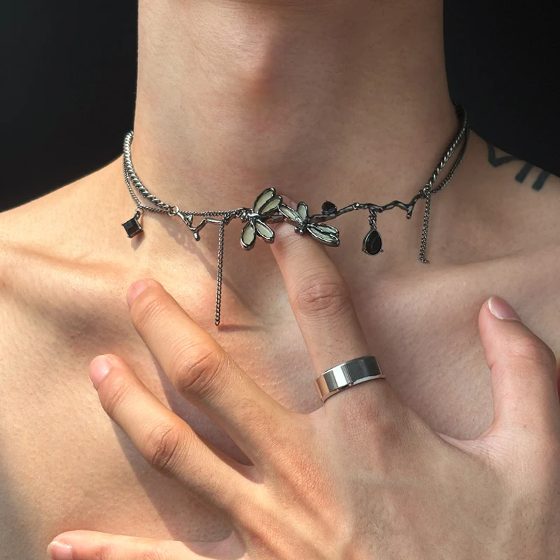 钛钢项链 ins甜酷辣妹枪黑蜻蜓女小众设计choker锁骨链高级脖颈链