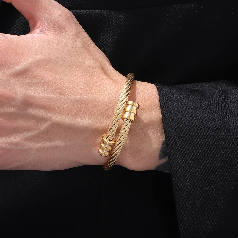 钛钢手链 原创设计编织钢丝开口可调节手镯男嘻哈朋克手环配饰