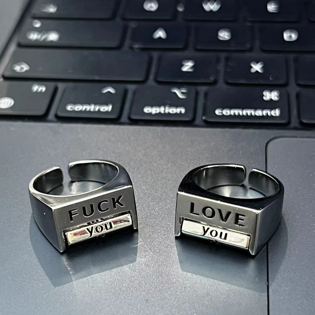 合金戒指 反对/热爱一切可调节心情戒指小众创意设计对戒指环百搭
