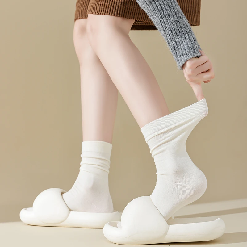 堆堆袜春秋穿搭袜子女纯色棉袜中筒百搭ins简约月子袜夏季薄款